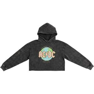 ACDC Summer Tour 1979‎ Cropped Hoodie Acid Wash Charcoal Grey Small